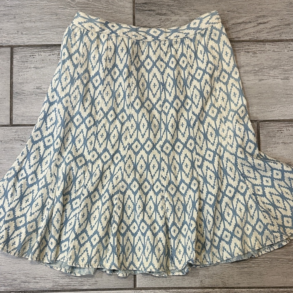 Hannah Blue and White Denim Style Patterned Women's Skirt Large